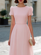 Puff Short Sleeve A-Line Chiffon Midi Dress