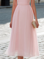 Puff Short Sleeve A-Line Chiffon Midi Dress