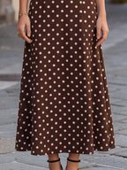 Polka Dot V-Neck Short-Sleeve A-Line Maxi Dress