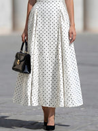 Sleeveless Boat Neck Polka Dot Fit-and-Flare Midi Dress