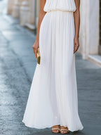 Pleated Halter Neck Ruched Waist Chiffon Maxi Dress