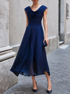 Elegant Cowl Neck Sleeveless Flowing Midi Dress