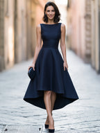 Elegant Boat Neck High-Low A-Line Maxi Dress