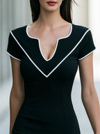 Piping V-Neck Bodycon Midi Dress