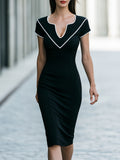 Piping V-Neck Bodycon Midi Dress