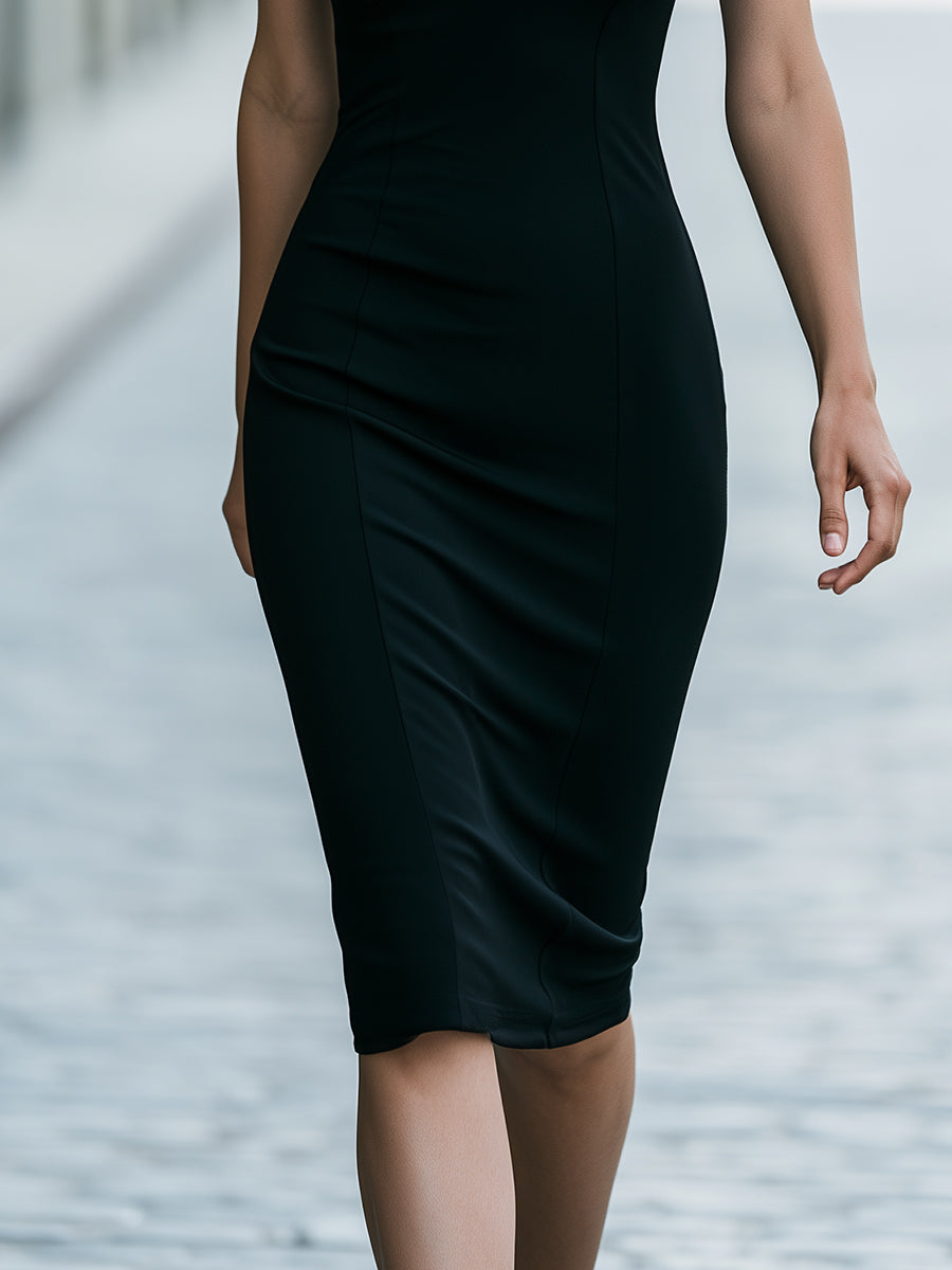 Piping V-Neck Bodycon Midi Dress