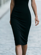 Piping V-Neck Bodycon Midi Dress