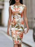 Floral Print Sleeveless Midi Sheath Dress