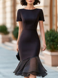 Mermaid Hem Contrast Chiffon Midi Dress