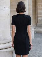 Minimalist Crew Neck Front Zipper Split Tailored Structured Office Mini Dress