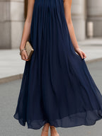 Halter Neck Pleated Chiffon Maxi Dress