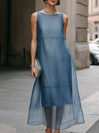 Sheer Layered Chiffon Midi Dress