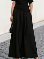 One Shoulder Short Sleeve Ruched Waist Pleated Maxi Dress
