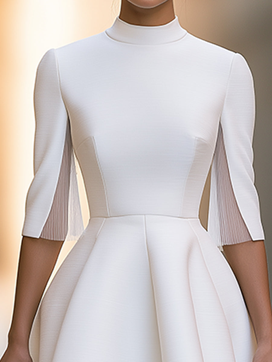 Pleated Cape Sleeve High-Low Midi Dress