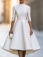 Pleated Cape Sleeve High-Low Midi Dress