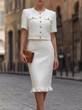 Short-Sleeve Cropped Tweed Jacket & Ruffle Hem Pencil Skirt Set
