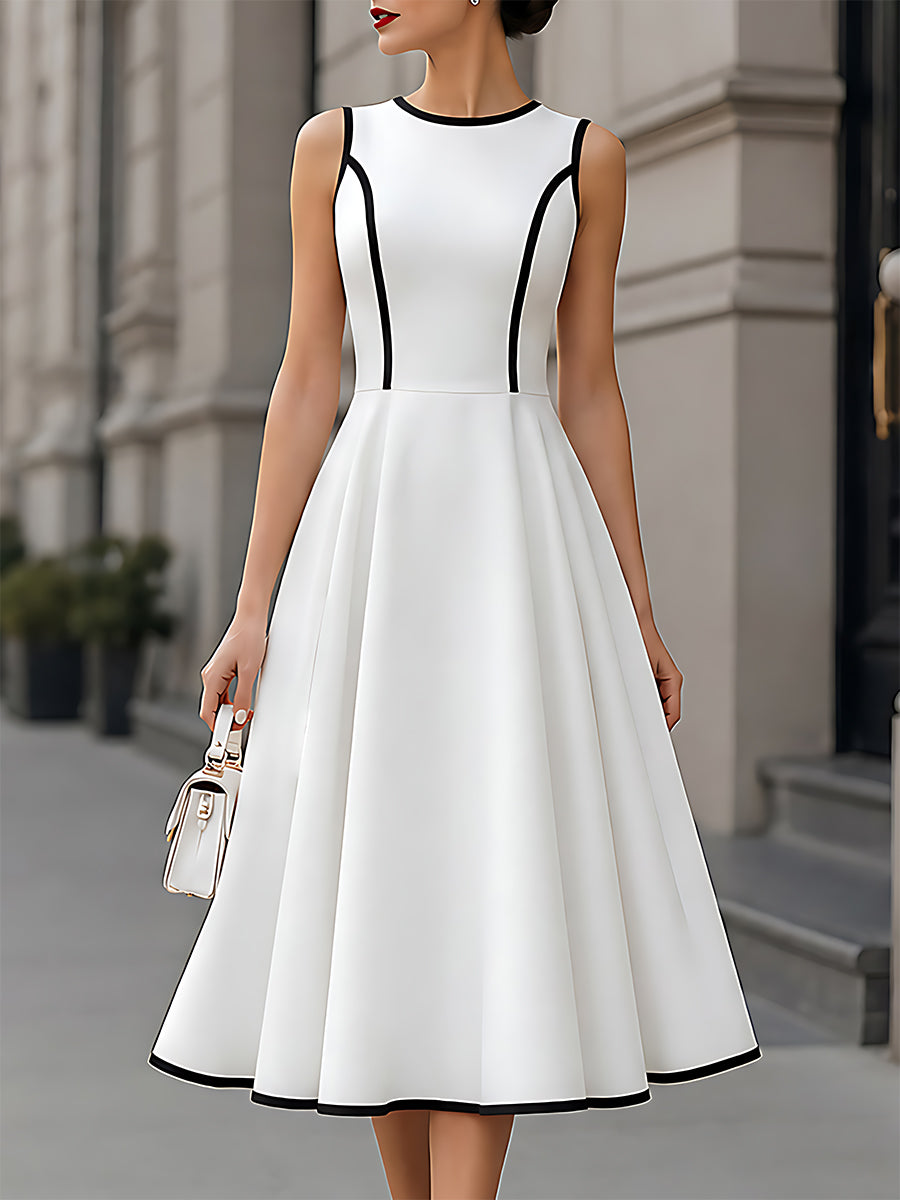 Contrast-Trim Sleeveless A-Line Maxi Dress