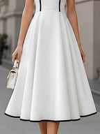 Contrast-Trim Sleeveless A-Line Maxi Dress