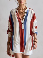 Bohemian Red And Blue Striped Top