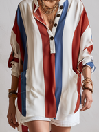 Bohemian Red And Blue Striped Top
