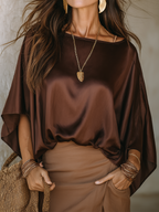 Elegant Silky Cape Sleeve Asymmetric Hem Loose Top