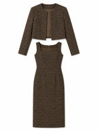 Houndstooth  Blazer & Square Neck Midi Pencil Dress Two-Piece Set