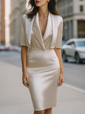 Satin Midi Dress And Cropped Blazer Two-Piece Set
