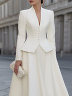Button-Front Structured Blazer And Full Midi Skirt Set