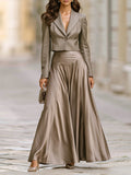 Cropped Single-Button Blazer And Full Maxi Skirt Set