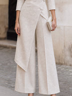 Ivory Tweed Top And Wide-leg Trousers FeaturingAn Asymmetrical Wrap Design Set