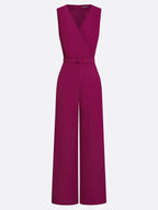 Women Purple V Neck Sleeveless Dressy Jumpsuit