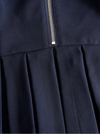 Navy Collared Zip-Front Pleated Mini Dress
