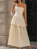 Strapless Tiered Peplum A-Line Midi Dress