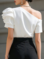 Elegant One-Shoulder Ruffle Sleeve Blouse