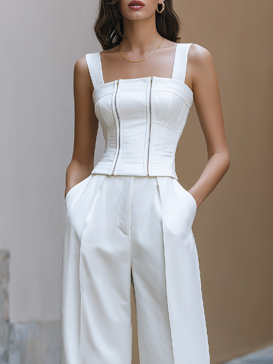 Structured Corset Top & Wide-Leg Tailored Pants Set
