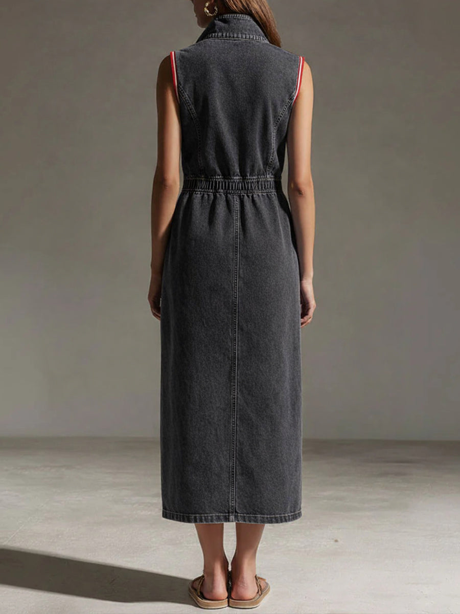 Casual Zipper Denim Sleeveless Dress