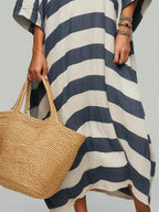Women's Retro Striped Art Print Casual Maxi Dress