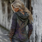Women's Viking Mythology Phoenix Embroidery Comfortable Warm V-neck Hoodie