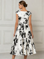 Timeless Floral Boat-Neck Midi Dress
