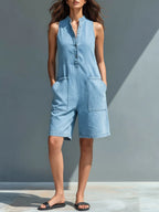 Casual Sleeveless Denim Jumpsuit Shorts