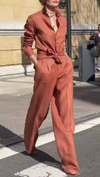 Women's Collared Cotton Linen Commuting Casual Suit