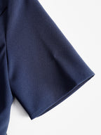 Navy Collared Zip-Front Pleated Mini Dress