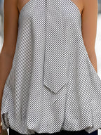 Halter Neck Striped Draped Balloon Hem Top