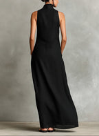 Minimalist Black Long-Sleeve Turtleneck Dress (with Side Pockets)