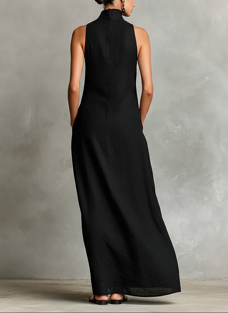 Minimalist Black Long-Sleeve Turtleneck Dress (with Side Pockets)