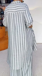 Grey Striped Linen‐Look 2‐Piece Set