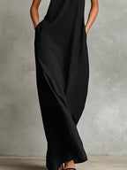 Minimalist Black Long-Sleeve Turtleneck Dress (with Side Pockets)