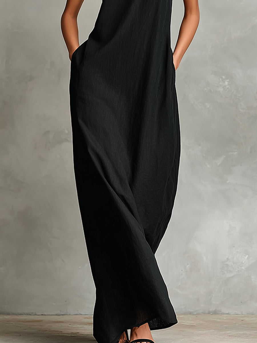 Minimalist Black Long-Sleeve Turtleneck Dress (with Side Pockets)
