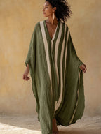 Boho Vacation Striped Print Loose Cotton-linen Maxi Dress