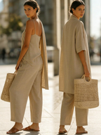 Minimalist Linen-cotton Three-piece Set - Comfortable For Everyday Wear